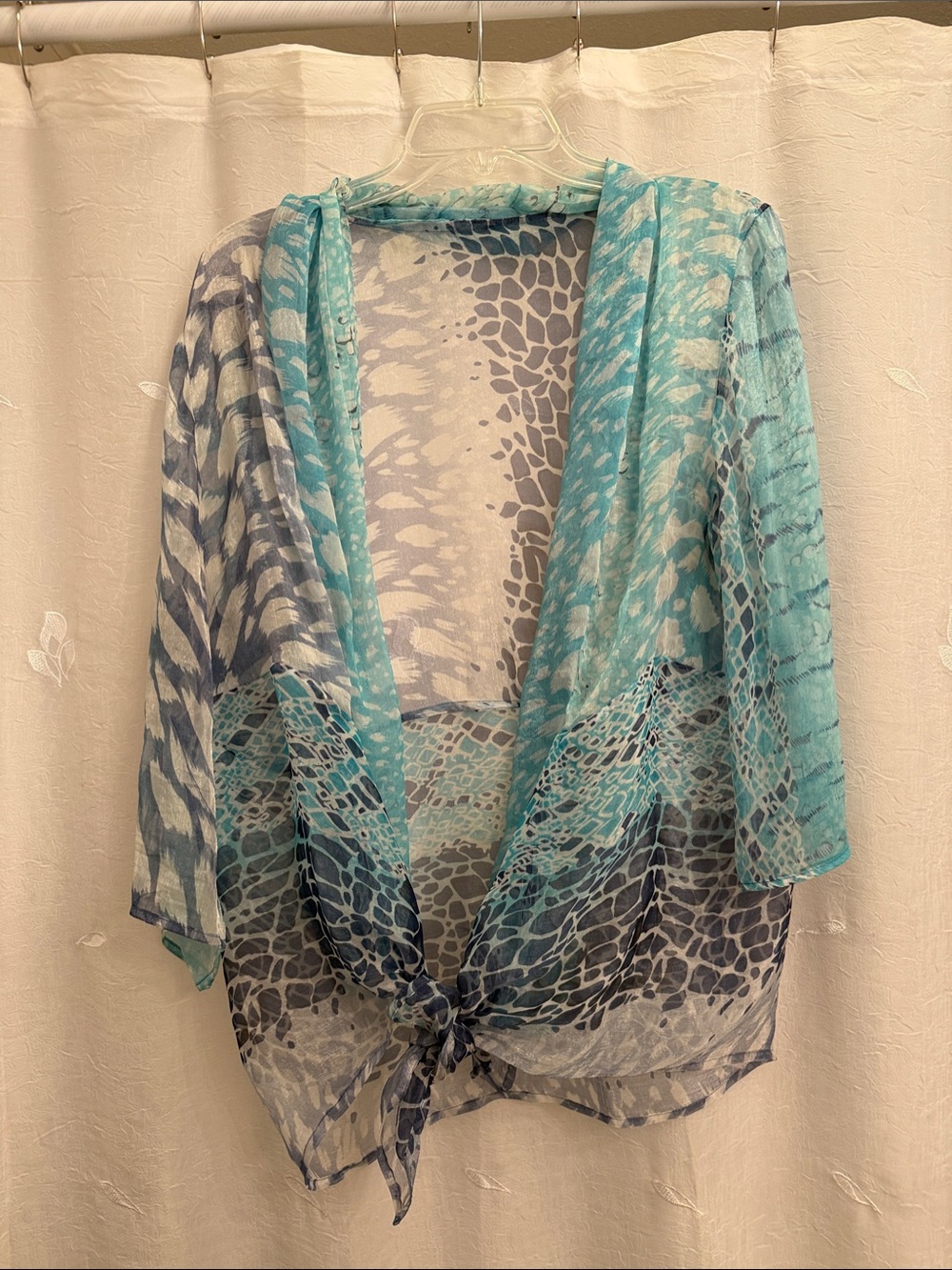 Lightweight Aqua & Navy Patterned Sheer Wrap